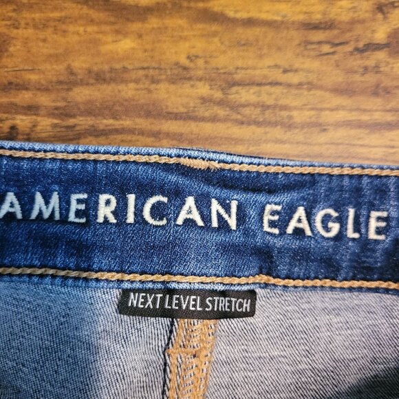 American Eagle Jeans 2 L Next Level Stretch Jegging Low Rise Ripped Medium Dark - Picture 4 of 12